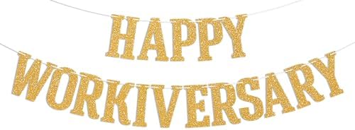 Happy Workiversary Banner, Work Anniversary Decorations, Work Party Office Party Decor, Happy Work Anniversary Party Decoration Supplies Gold Glitter by Yochamc