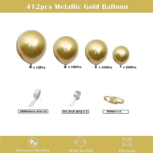 412pcs Metallic Gold Balloon Garland Arch Kit 18 12 10 5 Inch Different Sizes Latex Chrome Balloons for Baby Shower Birthday Graduation Wedding Anniversary Celebration Party Decoration - Image 2