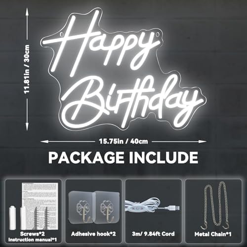 Happy Birthday Neon Sign for Wall Decor, LED Happy Birthday Light Up Sign, Dimmable LED Birthday Neon Light for Birthday Party Decorations Backdrop, White - Image 4