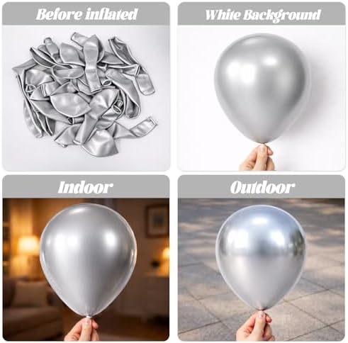 Voircoloria 105pcs Metallic Silver Party Latex Balloons, 12inch - Image 3
