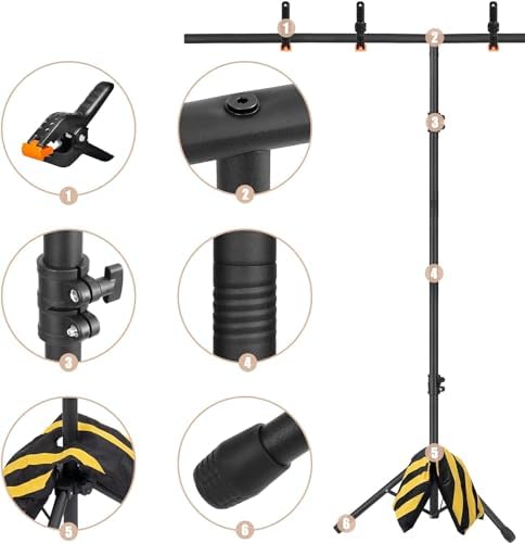 6.5x3.2ft T-Shape Backdrop Stand, Adjustable Background Support Stand Kit, Portable Photo Banner Holder with 4 Spring Clamps, Sandbag, Carry Bag for Party, Wedding, Photography and Decoration - Image 3