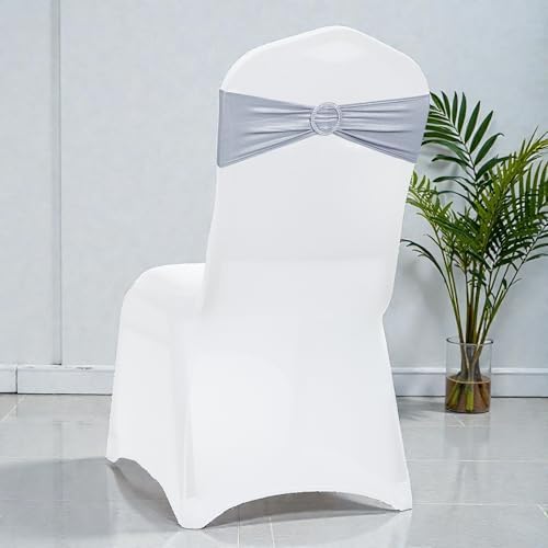 Pack of 25 Spandex Chair Sashes for Wedding Party & Event – Metallic Silver - Image 5