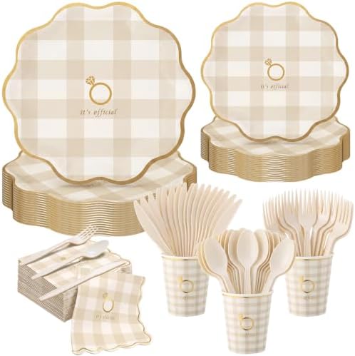 175 Pcs Engagement Party Supply Bridal Tableware Set, Gingham by Unknown