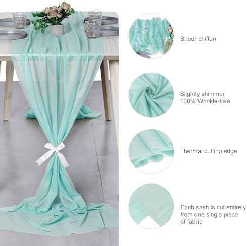 Pack of 10 Chiffon Table Runners 29 x 120 Inch, 14FT Long - Teal - Image 6