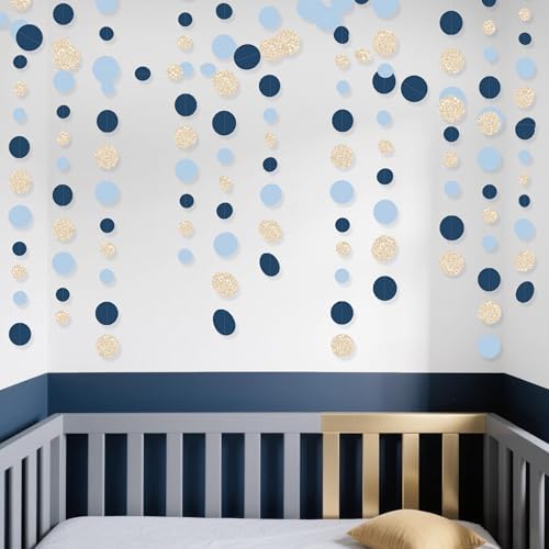 Navy Blue Champagne Gold Polka Dots Garland Hanging Paper Circle Dot Streamer for Birthday Wedding Shower Graduation Engagement Bridal Shower Bachelorette Retirement Party Decorations Supplies - Image 5