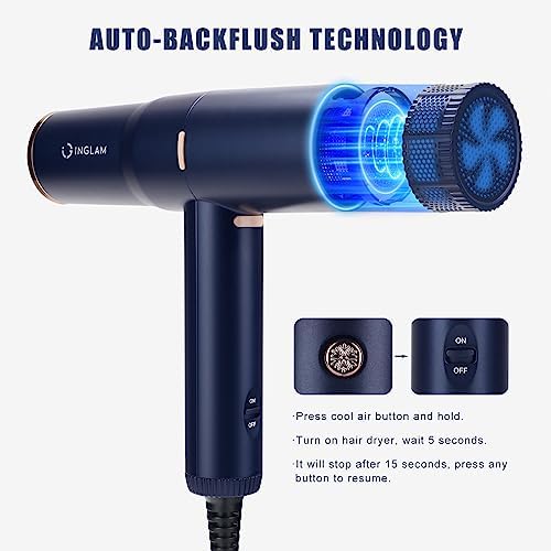 Diffuser Hair Dryer, IG INGLAM Professional Blow Dryer 110,000 RPM High Speed Brushless Motor Negative Ion Low Noise,3 Heat Settings & 3 Speed & Cold Settings, Compact Salon Ionic Hair Dryer - Image 6
