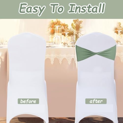 Spandex Sage Green Chair Sashes Bows 30 Pcs Sage Chair Sashes Elastic Chair Cover Bands Ties Without Buckle for Wedding Birthday Party Ceremoney Events Decoration - Image 4