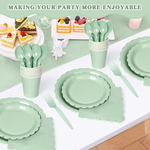 Vyntra 175 Pcs Sage Green Paper Plates and Napkins Party Supplies - Image 6