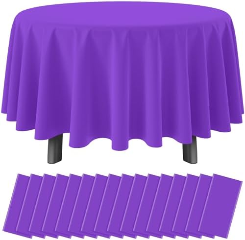 Ragnhild 16 Pack Purple Plastic Tablecloth for Round Tables, Premium Decorative Purple Disposable Table Cloths for Parties, Bulk Round Party Table Cover for Birthday Anniversary Graduation, 84 Inch by RAGNHILD