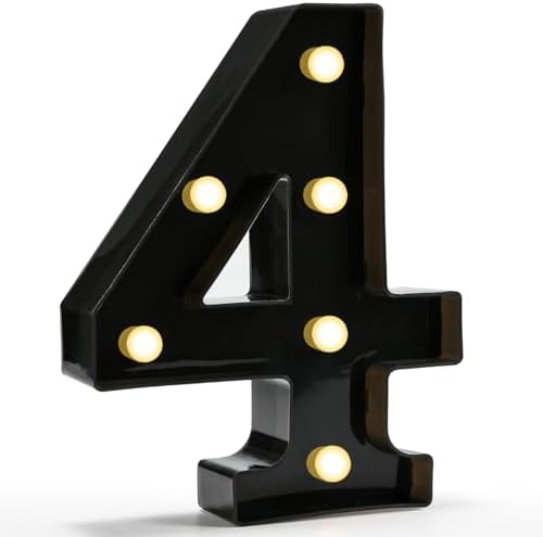 Pooqla Black Light Up Numbers 4, 4th Birthday Decorations for Boys by Pooqla
