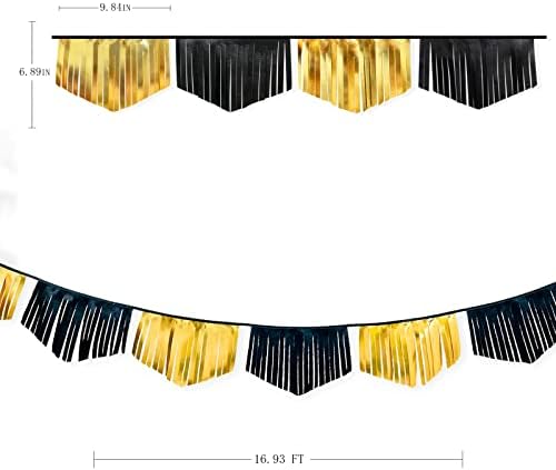 Black and Gold Tassel Banner Double Sided Metallic Fabric Pennant Bunting Flag Garland for Graduation Anniversary Bachelorette Birthday Engagement Wedding Bridal Shower Hen Party Decorations Supplies - Image 2