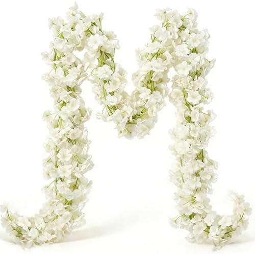 YRIOWMI 10PCS 59FT Artificial Silk Cherry Blossom Garland, Hanging Sakura Flower Vines for Wedding Party Home Arch Office Sakura Decor (White) by YRIOWMI