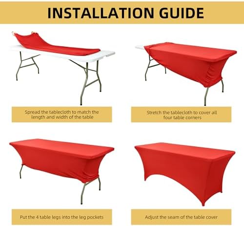 6-Pack 6ft Red Spandex Table Covers for Rectangle Standard Folding Tables - Wrinkle Resistant Stretch Tablecloths - Ultimate Fitted Table Protector for Parties, Trade Shows, Wedding - Image 5