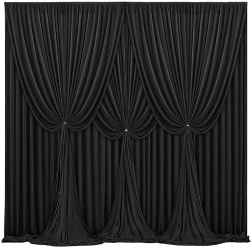 16x10FT Black Backdrop Curtains for Wedding Parties, Wrinkle Free Polyester Photography Backdrop Drapes for Wedding Baby Shower Birthday Parties Stage Background Stand Decorations 4x10ft, 4 Panels by Partisky