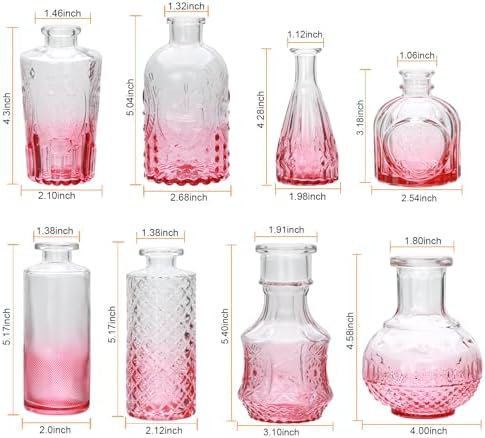 Pink Small Flower Vase Set, Glass Bud Vase in Bulk Set of 8 - Image 2