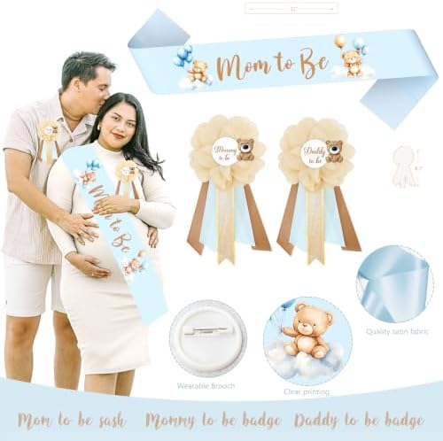 Bear Baby Shower Decorations Party Supplies, We Can Bearly Wait Baby Shower Decoration, Backdrop Balloon Arch Box Mom to Be Sash Dad to Be Pin Tablecloths Bear Balloon - Image 4