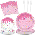 96Pcs Pink Donut Confetti Party Plates and Napkins Themed Decorations Spring Pink Donut Dessert Plates Donuts Tableware Set for 24 Guests Grow Up Themed Baby Shower Party Favors Supplies by CHUNNIN