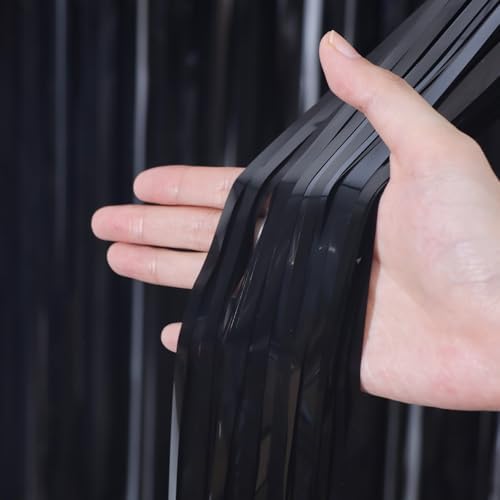 Voircoloria Foil Fringe Backdrop Curtains, 3.3x6.6ft,Black, 3pcs - Image 2