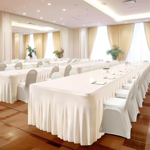 2 Packs Ivory Spandex Table Clothes for 4 Foot Rectangle Table, Spandex Table Covers 4FT Stretch Table Skirts Rectangle Tables Wrinkle Free Fitted Table Cover for Event, Wedding, Banquet & Parties - Image 7