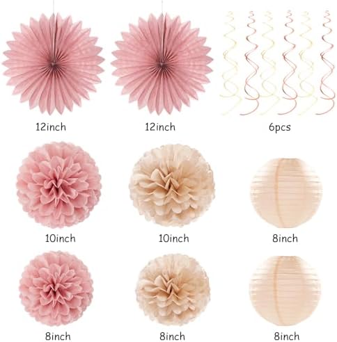 Blush-Pink Rose-Gold Fall Baby-Shower Party-Decorations - 31pcs Welcome Home Banner Sign,Neutral Paper Lanterns,Girl Streamers Garland,Boho Hanging Tissue Pom Poms Flowers Fans Backdrop Decor Burgleda - Image 3