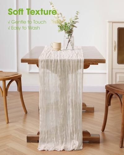 Pureegg 2 Pack Cheesecloth Table Runner 120 Inch Ivory - Image 4