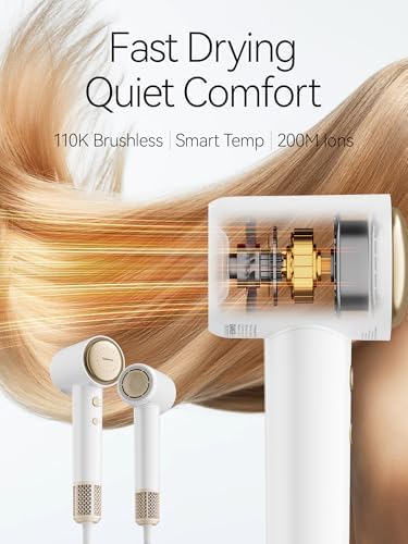 Tideway Hair Dryer, Blow Dryer with Diffuser, Ionic Professional High-Speed 1500W Low-Noise, 110,000 RPM Brushless Motor, Fast Drying, Travel Compact for Women & Men (Gold) - Image 2