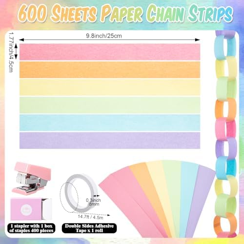 Taobary Pastel Party Decorations 600 Sheet Paper Chain for Birthday - Image 3