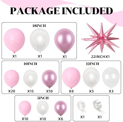 Pink and White Balloon Arch Kit, Pastel Pink Metallic Pink Pearl White Balloons Garland with Clear Balloons Explosion Star Foil Balloons for Girls Birthday Valentine's Day Princess Party Decorations - Image 3