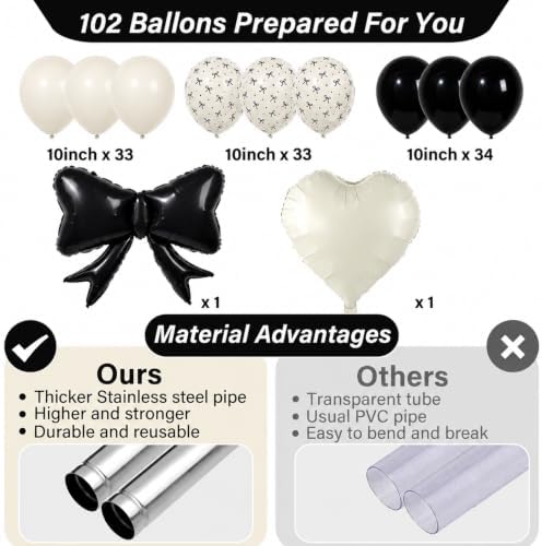 2 Sets Black Bow Balloon Column Stand Adjustable White Heart Balloon Decor - Image 3