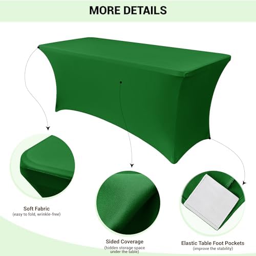 Obstal 6ft Stretch Spandex Table Cover, 2 Pack, Emerald Green - Image 3