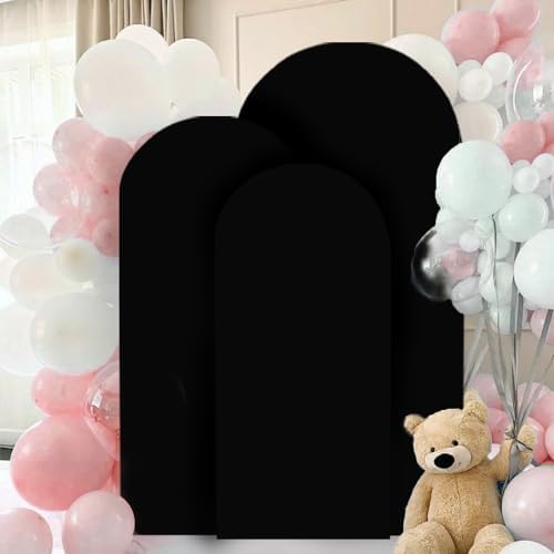 FANPROMS Spandex Arch Backdrop Cover Set of 3 Black Wedding Arch Stand Cover 5FT 6FT 7FT for Arched Frame Decor 2 Sided Arch Stand Covers Backdrop Fabric Round Top Arched Covers for Wedding Ceremony - Image 4