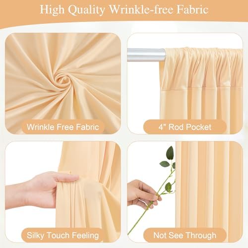 Dark Champagne Backdrop Curtains with Lights for Parties,10x10FT Wrinkle Free Polyester Wedding Photo Backdrop Curtains for Baby Shower Birthday Ceremony Reception Home Party Decorations-5ft x 10ft - Image 2