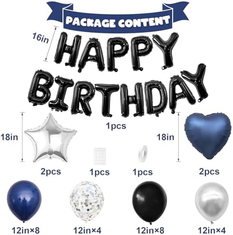Navy Blue and Black Birthday Decorations for Men Happy Birthday Banner - Image 2