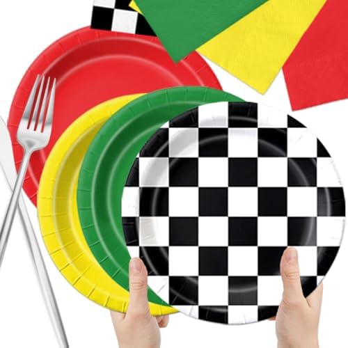 CMUSKO Race Car Birthday Party Decorations - 60Pcs Traffic Light Plates & Napkins Kit Road Checkered Flag Tableware for Boy Party Supplies - Image 5