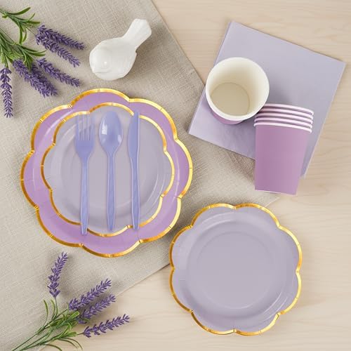 350Pcs Purple Paper Plates and Napkins Party Supplies for 50 Guests - Image 6
