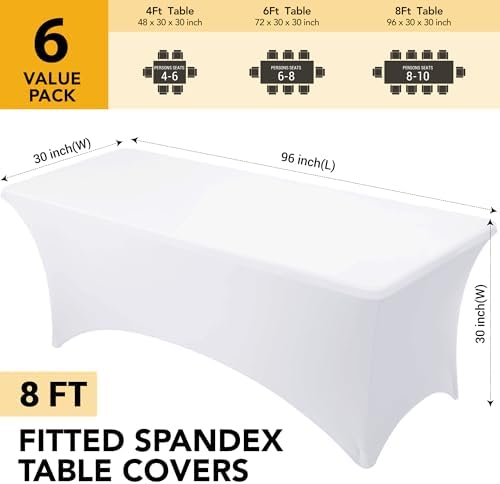 6-Pack Premium White Spandex Tablecloths for 8ft Rectangle Tables - Image 6