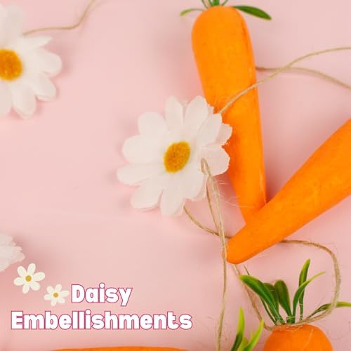 Easter Carrot Garland, Foam Carrots and Daisy Details, Festive Spring Home Decorations, 51 Inches (Pack of 2) - Image 5