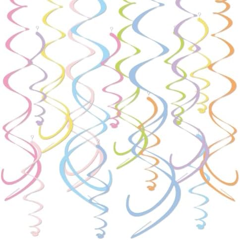 HonuGoGo Pastel Party Decorations, 48 Pc Whimsical Paper Swirl Streamers by HonuGoGo