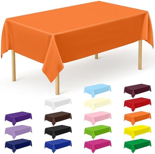 QZYL 12 PCS Orange Rectangle Table Cover, Disposable Plastic Table Cloth Rectangle, 54 X 108 in Decorative Smooth Table Cloth for Picnic Table Birthday Parties Weddings Outdoor Celebrations by QZYL