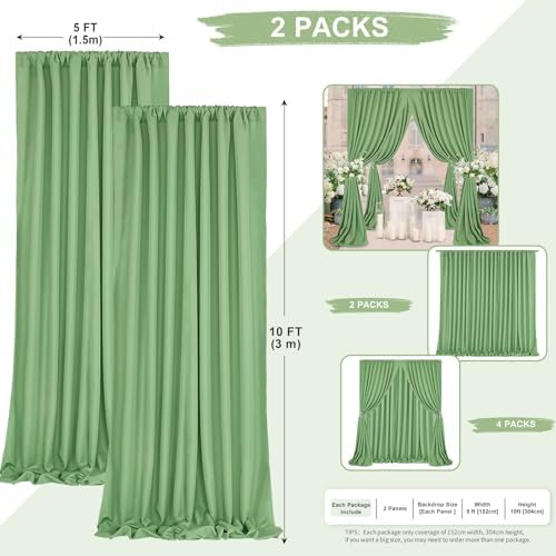 Sage Green Backdrop Curtains 10ftx10ft Wedding Polyester Photo Drapes - Image 3