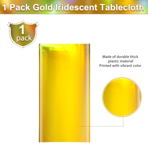 1 Pack Gold Iridescent Plastic Tablecloths Shiny Disposable Laser Rectangle Table Covers Holographic Foil Tablecloth Iridescent Party Decorations Birthday Bridal Wedding Christmas, 54 x 108 Inch - Image 4
