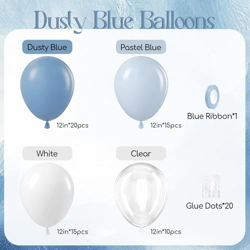 60pcs 12inch Dusty Blue Balloons with Clear Balloons - Image 2