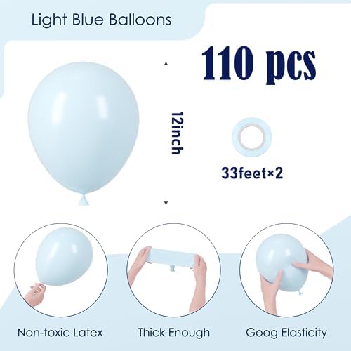 Voircoloria 110pcs Light Blue Baby Blue Latex Party Balloons, 12inch - Image 2