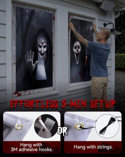 2pcs Halloween Window Cover Decor, Scary Ghost Curtain Outdoor - Image 3