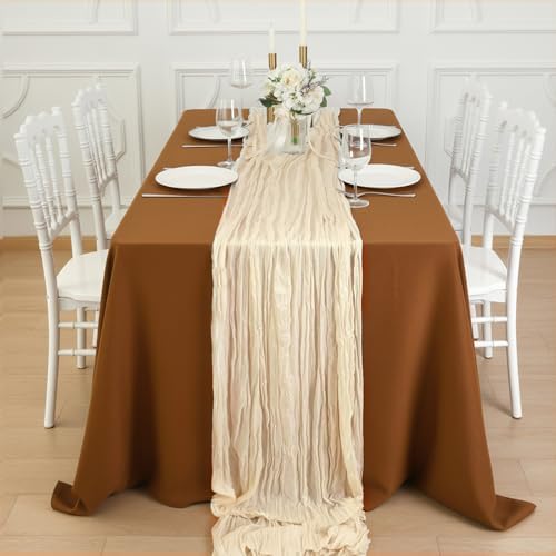 3 Pack Ivory Cream Cheesecloth Table Runner 120 Inch Boho Wedding Decor - Image 4