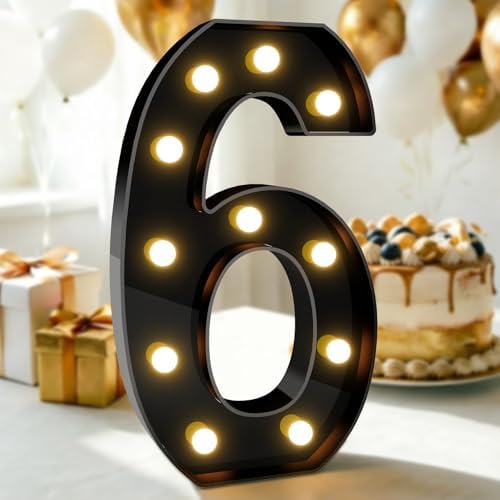 Pooqla 6th Birthday Decorations for Boys, Large Black Light Up Numbers by Pooqla