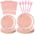 96Pcs Pink Platos De Barro Mexicanos Cielito Lindo Terracotta Clay Party Plates Supplies Tableware Decorations Disposable Paper Plates Napkins Forks for Birthday Baby Shower, Serves 24 by G1ngtar