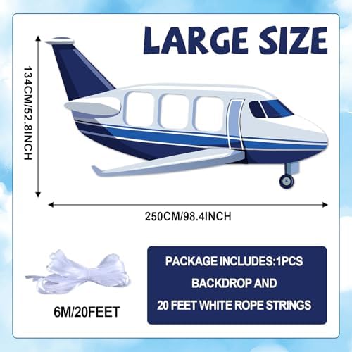 Airplane Shaped Photo Prop Selfie Frame Airplane Birthday Decoration Large Fabric Aircraft Backdrop Banner 98x53in Plane Themed Photo Booth Prop Background for Kids Baby Shower Birthday Party Supplies - Image 2
