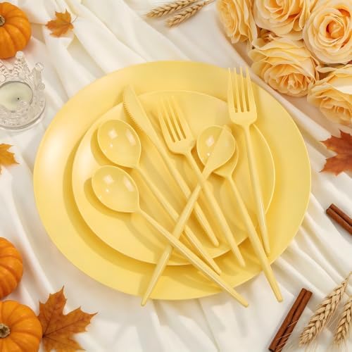 ejonirinjonir 150pcs Premium Yellow Disposable Plates for Thanksgiving - Image 4