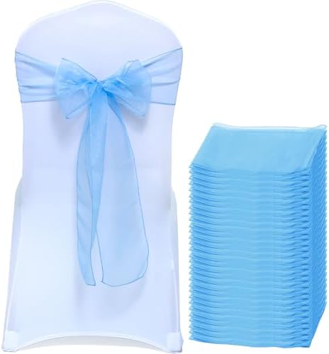 MDS Pack of 75 Organza Chair Sashes for Wedding & Event Décor – Baby Blue by MDS